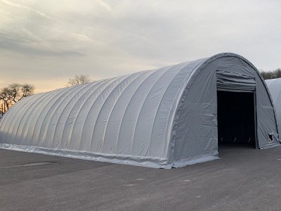 Rundhall, kraftig PVC duk, fackverkskonstruktion, varmgalvaniserat, maskinhall, lagerhall, tälthall, Z-aim