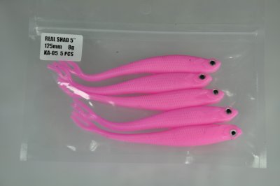 Real Shad 125mm, jigg, jig, soft bait, gummifisk, självlysande, rosa, glitter