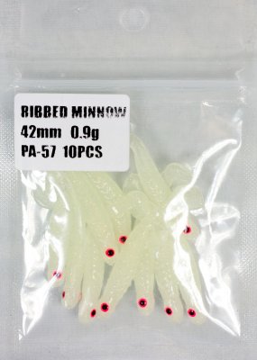 ribbbed Minnow, Shad, soft bait, ice fishing, luminous, jig