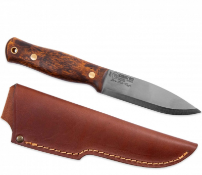 Casström Lars Fält Järv kniv i mörk masurbjörk, slida i läder